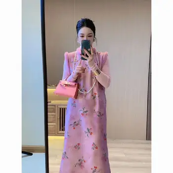 2024 novi Kitajski slog žensk volne ovratnik brezrokavnik obleka qipao jeseni in pozimi veliko pink lady izboljšano cvetlični dan qipao obleko