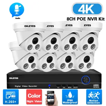 4K POE Dome kamera sistema Nastavite na Prostem vodotesna Barvna Nočno Vizijo CCTV IP Kamera za video Nadzor, Komplet 8MP 8CH POE NVR Kit