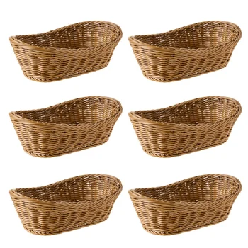 6X Ovalne Pletene Tkanine Košarice za Kruh, 10.2-Inch Shranjevanje Košare Za Živila Sadje Kozmetični Shranjevanje Tabletop In Kopalnica