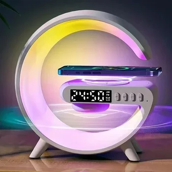 Dekor Darila Smart Polnilec Alarm Luna Doma Ornament Brezžični Zvočnik Led Luči Noč Bluetooth Lučka Ura Z Glasbo