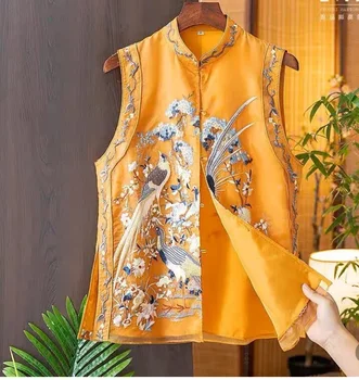 Kitajski tradicionalni brezrokavnik ženske orientalski slog top stojalo ovratnik ploščo gumb vezene telovnik brez rokavov tang obleko poletje plašč