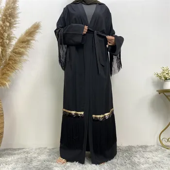 Muslimanske Ženske Odprite Abaya Bleščica Obleko Tassel Kimono Jopico Eid Ramadana Islamske Jalabiya Haljo Obleke Tam Kaftan Longue Femme Musulmane