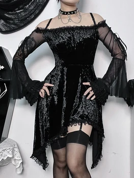 Nepravilno Ravnanje Rokav Obleka Ženske Gotike Steampunk Čipke Obleko Off Ramenski Renaissance Stranka Obleko Cosplay Lolita Sundress