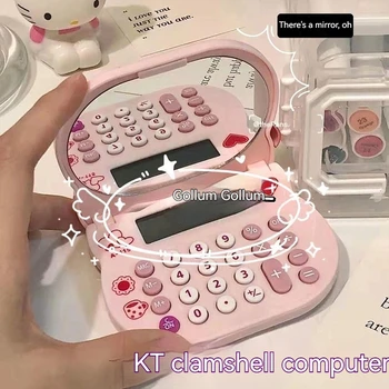 Risanka Sanrio Hellokitty 8-bitni Aritmetično Kalkulator Luštna Punca Slog Prenosni Flip Mirror Računalnik Mini Kt Ogledalo Ličila