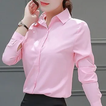Roza Ženska Bluze Poslovna Ženska Majica Dolg Rokav Bluzo Plus Velikost XL/6XL Gumb Gor Majico korejski Modi Nove Ženske Oblačila