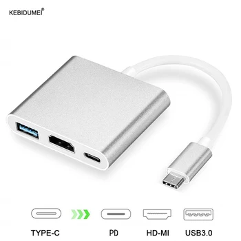 USB C do HDMI Adapter 3 V 1, USB C HUB 4K Tip C do HDMI PD USB 3.0 Adapter za Mac Air Pro Huawei Mate10 Samsung S8