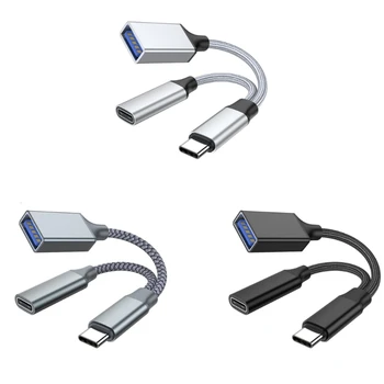 USB C OTG, 2 v 1, USB C Splitter z PD10W Hitro Polnjenje, Tip-C Otg in USB A Ženski Vmesnik Najlon Vrvice Kabel