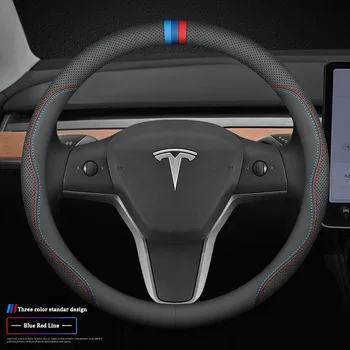 Volan Kritje Za Tesla Model 3 Y S X Nappa Usnje 4 Sezonah Premer Črni Car Interior 36-38 CM Pribor 2019-2022
