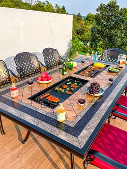 Zunanji žar tabela Teraso teraso vrt Kovanega železa na prostem prosti čas doma, zunaj, električni žar mizo in stoli
