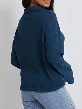 Ženske Majica Dolg Rokav Zavoj navzdol Ovratnik patentna Zadrga Ohlapen pulover s kapuco Puloverju Priložnostne Vrhovi