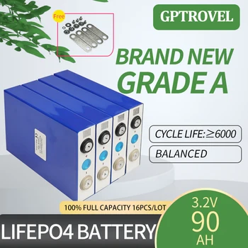 100% Polno Zmogljivost 16PCS 3.2 V 90Ah LiFePO4 Celic Baterije za ponovno Polnjenje Globoko Cikel Čisto Nov Razred Litij-Ionsko za RV