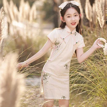 2023 Nova Lepa Dekleta, Čipke, Vezenine Cheongsam Letnik Otroci Obleko Qipao Tradicionalni Kitajski Otroci Stranka Izvesti Obleko