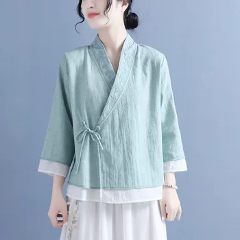 2023 ženska tradicionalni kitajski hanfu vrhovi nacionalni cvet vezene proti-vrat svoboden elegantno bluzo orientalski retro zen cardigan