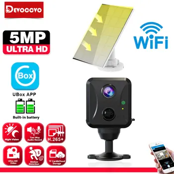 5MP Mini Wifi Baterijo Fotoaparata s 3,5 W Sončne celice 2 Način Avdio Varnostno Zaščito Brezžičnega omrežja Matične CCTV Video nadzorna Kamera