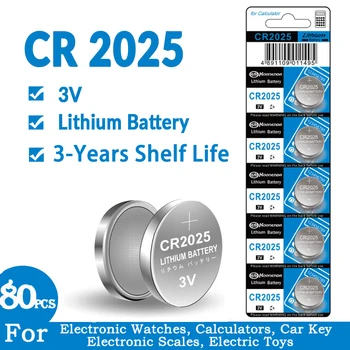 80pcs 160mAh Baterijo CR2025 Kovanec Celic CR 2025 DL2025 BR2025 LM2025 ECR2025 3V Litijeva Gumb Baterija Za Gledanje Avto Daljinski Ključ