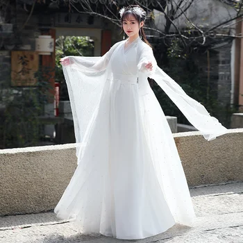 Hanfu Belo Dolgo Obleko Ljudskega Plesnega Kostum Kitajske Tradicionalne Narodne Pravljice, Cosplay Noša Starih Princesa Fazi Obleke