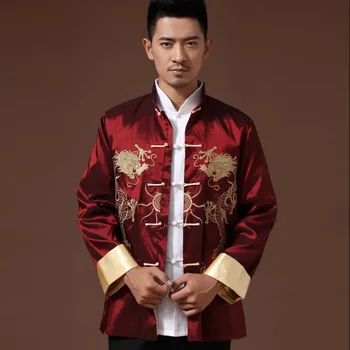 Kitajski Tradicionalni Phoenix Tiskanih Obleke Zmaj Tang Obleko Oblačila za Moške, Vezenih Dolg Rokav Festival Poroko Jakna