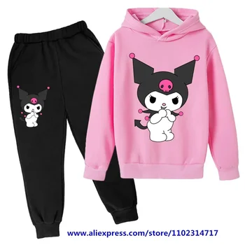 Kuromi Hoodie Nastavite Otroci Cute Anime Risanke Natisne Majica Otrok Zgosti Toplo Dolgimi Rokavi Dekliška Oblačila Hello Kitty
