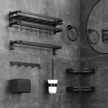 Mo Tang black brisačo rack 304 nerjaveče jeklo kopalnica shranjevanje rack stenske ne perforirano kopalnica viseči set
