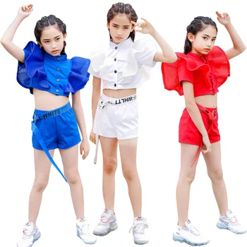 Otroci Dekleta Stopnji Uspešnosti Oblačila Sklop Otrok Ulične Hip Hop Dancewear Rdeča Bela Modra Jazz Ples Kostum