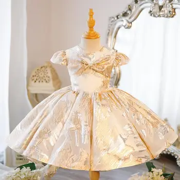 Otrok je Princesa Večerno obleko Lok Kratek Rokav Design Poroko, Rojstni dan, Krst Stranka, Dekleta Obleke Za Eid A3308