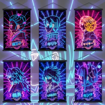 Platno Slike Art Space Cowboy Neon Plakat Anime Visi Pomika Slika Zidana Doma Otroke, Soba Steno Estetski Okras