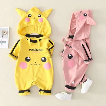 Pokemon Risanke Pozimi Baby Jumpsuit Anime Pikachu Otroške igralne obleke Toplo in Debele Dolgimi Rokavi Otroške Pižame za Fante in Dekleta