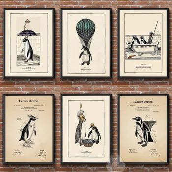 Smešno Letnik Pingvin Plakatov in Fotografij Nenavadni Živali Domiseln Patent Stenskih slikah, Platno Slikarstvo Sobi Doma Dekor Cuadros