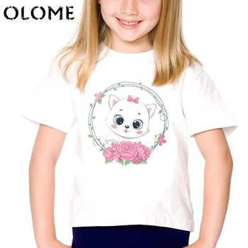 Srčkan Živali Z Cvetlični Venec Tiskanja Otroci T-Shirt Baby Dekleta T Shirt Poletje Otrok Darilo Za Rojstni Dan 2021