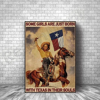 Texas Cowgirl Jahanje Konj plakat Cerees filles viennent de naître avec le Texas dans leurs âmes doma dekor plakat