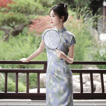 Yourqipao Kitajskih Žensk Tradicionalne Dolge Cheongsam 2024 Pomlad Poletje Novo Izboljšano Mlado Dekle Hanfu Qipao Večerne Obleke