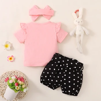 Za malčke Baby Dekleta Velikonočni Obleke Zajček Natisniti T-Shirt Kratek Rokav Pika Hlače Glavo 3Pcs Poletna Oblačila, ki