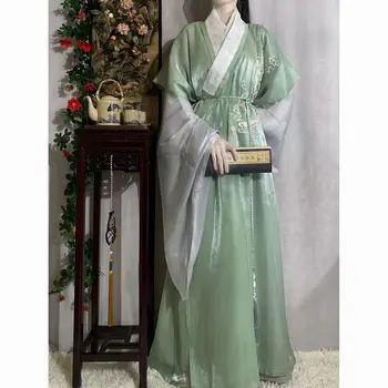 Zelena Hanfu pomlad in poletje moških in žensk Taoist oblačilih, z vezenje uspešnosti costum razred Chines tradicionalno obleko
