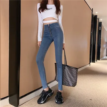 Ženska Skinny Jeans Visoko Pasu Oblačila Modrega Jeansa, Oblačila Ulične Letnik Kakovosti Lepo Sretch Modi Harajuku