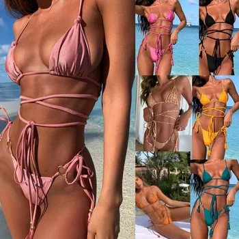 Ženske Bikini Tri Točke Kopalke Seksi Kravato Vrv Kopalke Split Mikro Bikini Plaži, Bazen Čakalno vrsto Oblačila, Plavanje Obleko Za Ženske