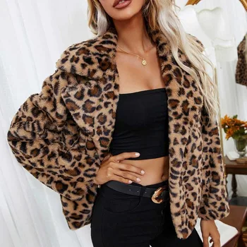 Ženski Plašč 2023 Leopard Tiskanja River Plišastih Svoboden in Hujšanje Jakna za Ženske Oblačila